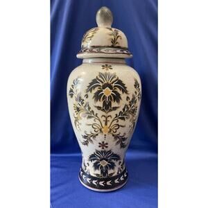 Decorative Porcelain Tall Black Orange Grey Ginger Jar